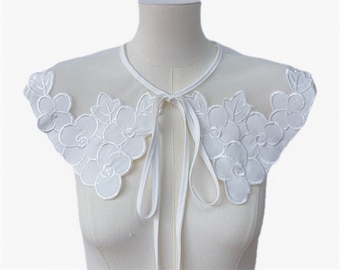 Off white Blossom Flowers Embroidery Organza Lace Collar for Dress DIY Crafts