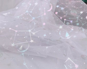 10 Colors Colorful Star Moon Print Tulle Fabric, Constellation Universe Tulle Lace Fabric for Veil, Bridal Supplies, Tutus, Wedding Decor