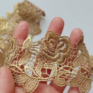 Vintage Gold Rosen-Blumenstickerei-Guipure-Venedig-Spitzenzier für Nähen Basteln DIY-Zubehör