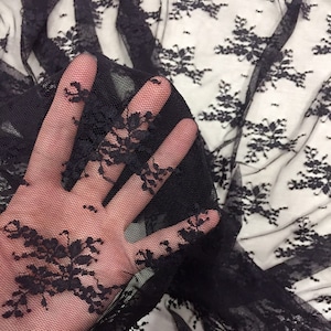 Black Floral 4 Way Stretch Lace Fabric, Chinlon Spandex Elastic Fabric, Floral Embroidery Lace Fabric for Lingerie, Undershirt, Dress