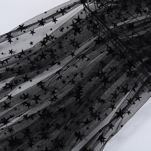 Black Flocked Star Mesh Tulle Lace Fabric for Princess Dress Wedding Lace Bridal Dress Veil Headband Tutu Skirt