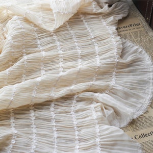 Pleated Chiffon Fabric, Striped Chiffon Lace Fabric, Ruffle Elastic Chiffon Fabric for Wedding Dress, Bridal Top, Home Decor, By the Yard