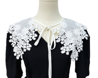 Beautiful Lace Collar,  Fake Collar Applique, Hollow Out Floral Embroidery Collar Patches, Lace Up Detachable Collar, Sweater Decoration
