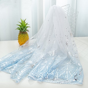 Gefrorene Druck Schneeflocke Tüll Spitzenstoff, Silber Schneeflocke Spitzenstoff für Tutu Kleid, Stirnband, Mädchen Kleid, Cosplay, Hintergrund