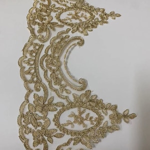 Delicate Gold Alencon Lace Gold Corded Trim, Unique Scalloped Embroidery Alencon Trim for Gown, Bridal, Gloves, Veils, Costume Decor