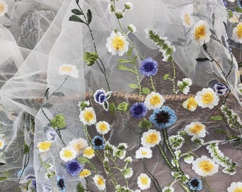 Delikates buntes mit Blumen gesticktes Spitzen-Gewebe-schweres Stickerei-Blumen-Mesh-Tüll-Gewebe für Hochzeitskleid-formales Kleid-Abschlussball-Kleid