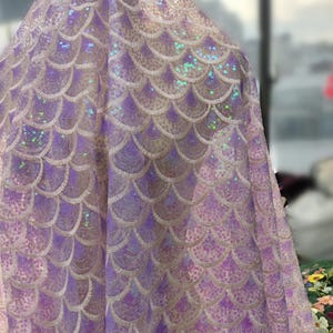 Iridescent Shinny Sequins Fabric, Fish Scales Embroidery Lace for Dance Costume, Cosplay, Ball Gown, Party Dress, Mermaid Skirt, Sewing