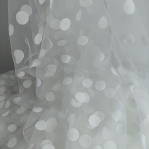 Flocking Polka Dot Tulle Fabric, Off White Elastic Polka Dots Lace for Wedding Dress, Veils, Party Gown, Tutu Skirts, Costumes, Sewing
