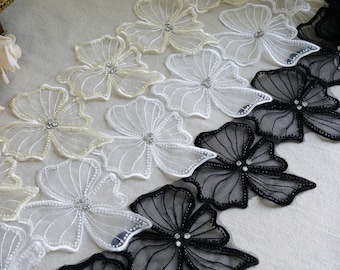 Flowers Applique, Beaded Floral Trim for Dress, Costume Design, Garments Sewing Accessories