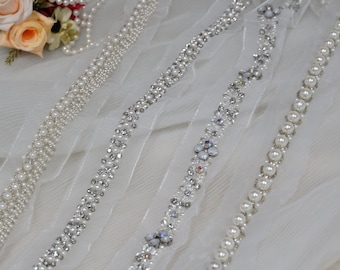 Ivory Beaded Lace Trim, Rhinestone Pearl Beading Trim for Gown, Costume, Wedding Dress, Belt, Bridal Sash Jewelry Design