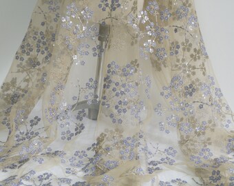 Beautiful Floral Embroidery Tulle Fabric, Gold Thread Sequins Fabric for Flower Dress, Prom Gown, Formal Dress, Costume, Garments Sewing