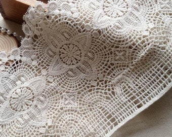 Vintage Beige Cotton Lace Trim, Crocheted Scalloped Lace Trim, Ecru Cotton Lace Trim By The Yard