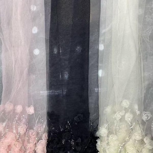 Preciosa tela de encaje de malla con rosetas, tela floral bordada con lentejuelas en 3D para vestidos de graduación, vestidos de novia, vestidos de fiesta, disfraces y costura.