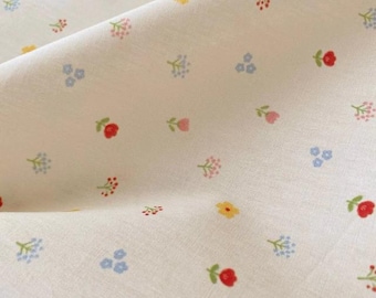 Light beige small floral cotton fabric, Colorful flower print cotton lace for dress, skirts, blouse, curtains, hair tie, headbands, crafts