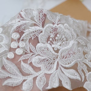 Pretty Sequins Lace Applique, Beautiful Flower Embroidery  Trim Lace Applique for Wedding Dress, Haute Couture, Evening Gown Sewing