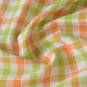 Lovely green orange yellow beige plaid fabric, Cute grid fabric for dress, blouse, skirts, tops, tablecloth, costumes, hair accessories
