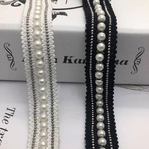 Garniture de perles antiques sur fil de laine Garniture de perles de strass Garniture de dentelle de mariage Couture artisanale