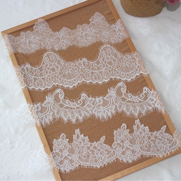 3 Yards, Soft Chantilly Lace Trim, Beautiful Eyelash Lace Trim for Lingerie, Veils, Dresses, Gowns, Lingerie, Headbands, Garments Sewing