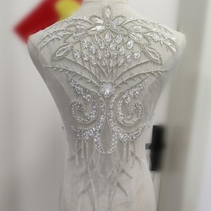 Delicate Flower Embroidered Applique, Shinny Sequined Beaded Patch for Wedding Gown, Veil, Party Gown, Evening Dress, Costumes Design, 1 Set