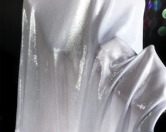 Chic White Fabric, Shimmering Metallic Stretchy Fabric for Prom Gown, Party Dress, Cocktail Dress, Tops, Costumes, Garments, Sewing, Crafts