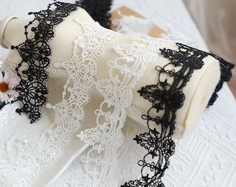2" Wide Flower Embroidered Lace Trim, Hollowed Floral Venice Lace Trim for Doll Dress, Wedding Dress, Garters, Headbands, Choker, Skirts