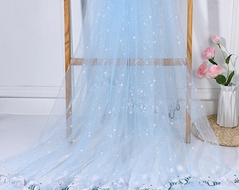 Cute Frozen Snowflake Tulle Fabric, Glitter Pumpkin Carriage Lace Fabric for Girls Dress, Tutu Dress, Veils, Costume, Cosplay, Crafts Sewing