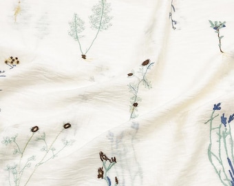 Broderityg i retrostil med växter och blommor, bladblommig spets för brudklänningar, skjortor, blusar, kjolar, slöjor, dockor, gardiner, kostymer
