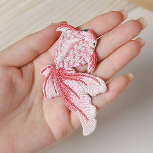 Cute Iron-on Fish Applique, Embroidered Patch for Party Dress, Gown, Costume Design, Bags, Headpiece, Garments, Crafts Sewing, Lace Goldfish
