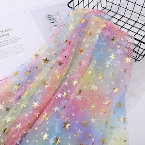 Ombre Rainbow Tulle Fabric, Gold Glitter Star Unicorn Mesh Tulle Lace Fabric for Girls Dress, Doll, Veil, Headband,Tutu Dress, Costumes