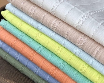 Off White Beige Cotton Fabric, Stripes Embroidered Jacquard Fabric for Simple Wedding Dress, Blouse, Girls Dress, Sofa Cover, Table, Curtain
