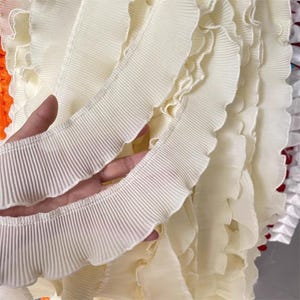 Apricot pleated lace trim, Chiffon ruffled trim for the doll clothes, girls dress, skirt, blouse, neckline， garments sewing 1.97&quot; wide