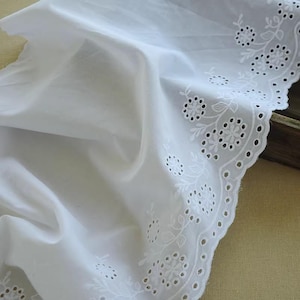 Off white Cotton Lace Trim, Embroidered Eyelet Lace Trim, Cotton Lace Trim with Hollowed out Floral, Cotton Eyelet Lace Trim By the Yard