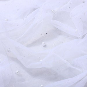 Soft Smooth Pure White Glitter Tulle Fabric, Pearl Beaded Tulle for Tutu Dress, Skirt, Dolls, Wedding Dress, Veils, Costumes, Home Decor