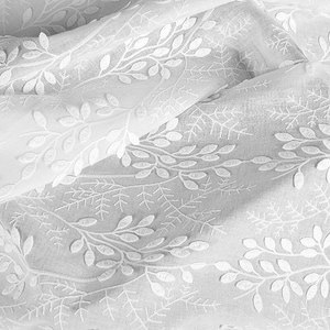 Off White 3D Leafs Embroidery Cotton Fabric, Delicate Embroidered Cotton Fabric, Crafts Sewing DIY, Sold By the Yard