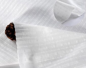 Stripes Cotton Fabric, Flower Embroidery Jacquard Fabric for Wedding Dress, Blouse, Doll Clothes, Table Cover, Pillowcase, Home Decor,