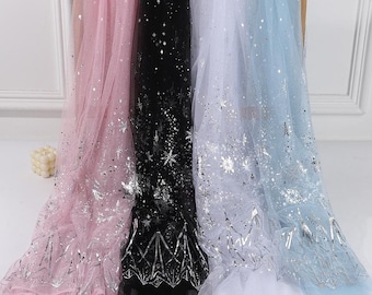 Lovely Frozen Print Snowflake Tulle Fabric, Shinny Silver Snowflake Lace Fabric for Girls Dress, Tutu Skirts, Cosplay, Dance Costumes Sewing
