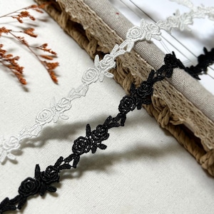 Cute Delicate Rose Trim, Black/off white venice lace trim, roses flower trim for choker necklace, bridal gown, doll dress, dress tops decor