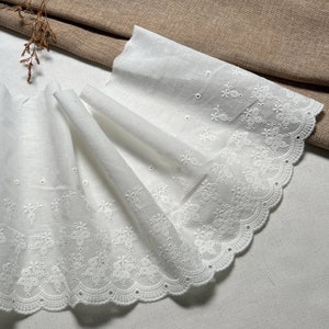 7.9&quot; Wide floral embroidery cotton trim, Delicate flower scalloped cotton trim for dress, tops, costume, skirt, Curtain decor trim by yard