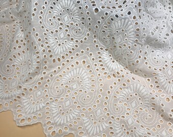 Scallop Pattern Pure cotton lace for Boho Dress Vintage Cotton Eyelet Flower Lace Fabric in Off white Girl Dress Tablecloth or Curtains