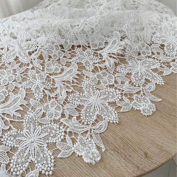Delicate Off-white Leaf Pattern Lace Fabric by the Yard - OneYard