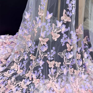 Gorgeous Butterfly Lace Fabric, 3D Butterfly Embroidery Fabric, Butterfly Applique Fabric for Bridal Dress, Girl Dress, Cape, Veil
