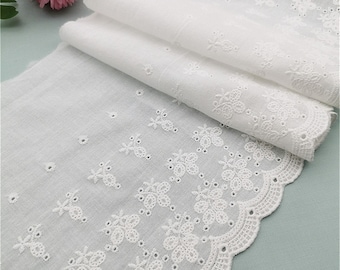 Cotton Lace Trim in pure white, embroidery cotton lace trim for clothing accessories home decoration DIY skirt hem, by 1 yard