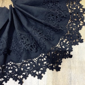8.66&quot; Wide Black Lace Trim, Crochet Floral Embroidery Cotton Lace Trim, Hollowed Edging Trim for Costume Supplies, Dress Hem, Cuffs