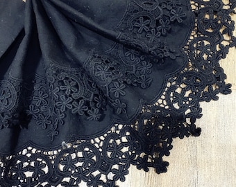 8.66" Wide Black Lace Trim, Crochet Floral Embroidery Cotton Lace Trim, Hollowed Edging Trim for Costume Supplies, Dress Hem, Cuffs