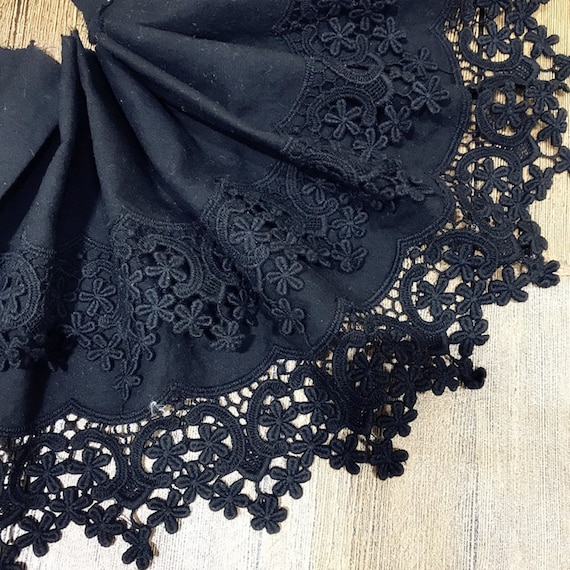 8.66 Wide Black Lace Trim, Crochet Floral Embroidery Cotton Lace Trim,  Hollowed Edging Trim for Costume Supplies, Dress Hem, Cuffs 