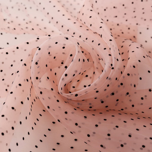 7 Colors Organza Fabric with Black Dots, Flocked Polka Dot Organza Lace Fabric for Bridal Supplies, Party Decor, Tutu Skirt, Wedding Dress