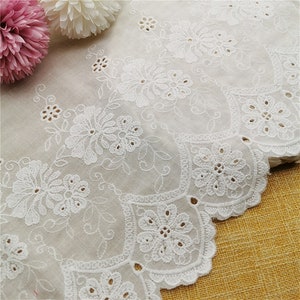 Retro cotton lace trim, off white cotton trim, embroidered floral cotton lace, bridal lace trim, curtain lace, dress edge lace by the yard image 3