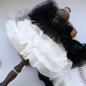 3.54&quot; Wide Double Layers Ruffle Lace Trim, Ruffle Mesh Lace, Pleated Lace Trim, Folding Lace Trim for Baby Dress, Cuff, Sewing Supplies