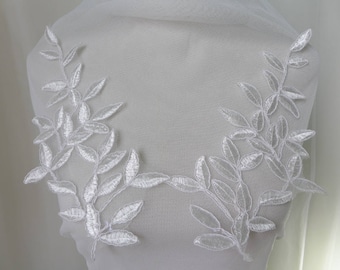 Ivory Alencon Lace Applique, Leaf Pattern Embroidery Appliques, Wedding Dress Applique For Headbands, Sashes, Costume Design