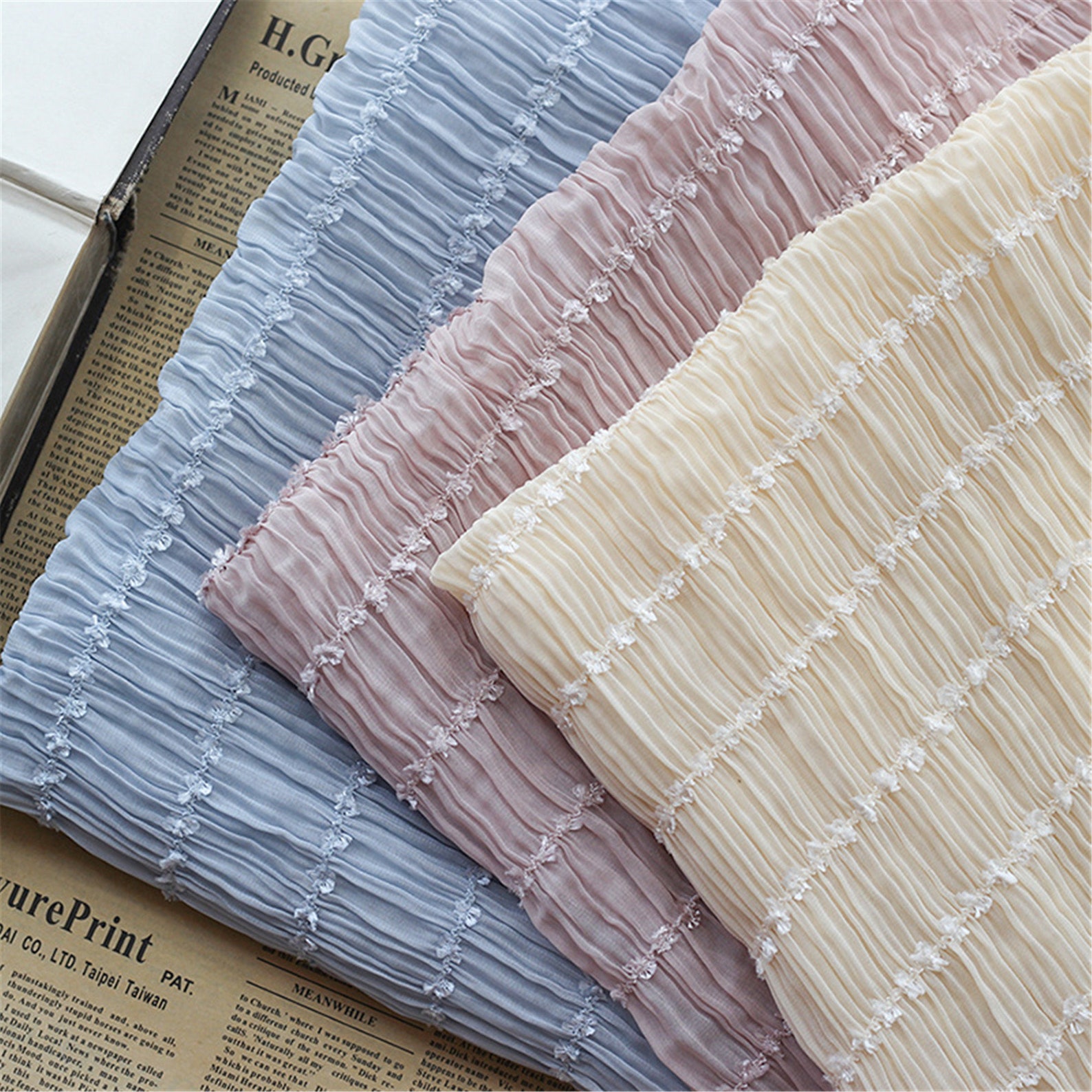 Pleated Chiffon Fabric Striped Chiffon Lace Fabric Ruffle Etsy